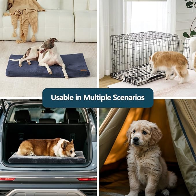 Dog Crate Pad - Extra Large Dog Beds with Removable Washable Cover and Waterproof Lining - XXL Memory Foam Pet Bed for Crate - Reversible Kennel Mat (Cool & Warm), 48-inch, Dark Grey