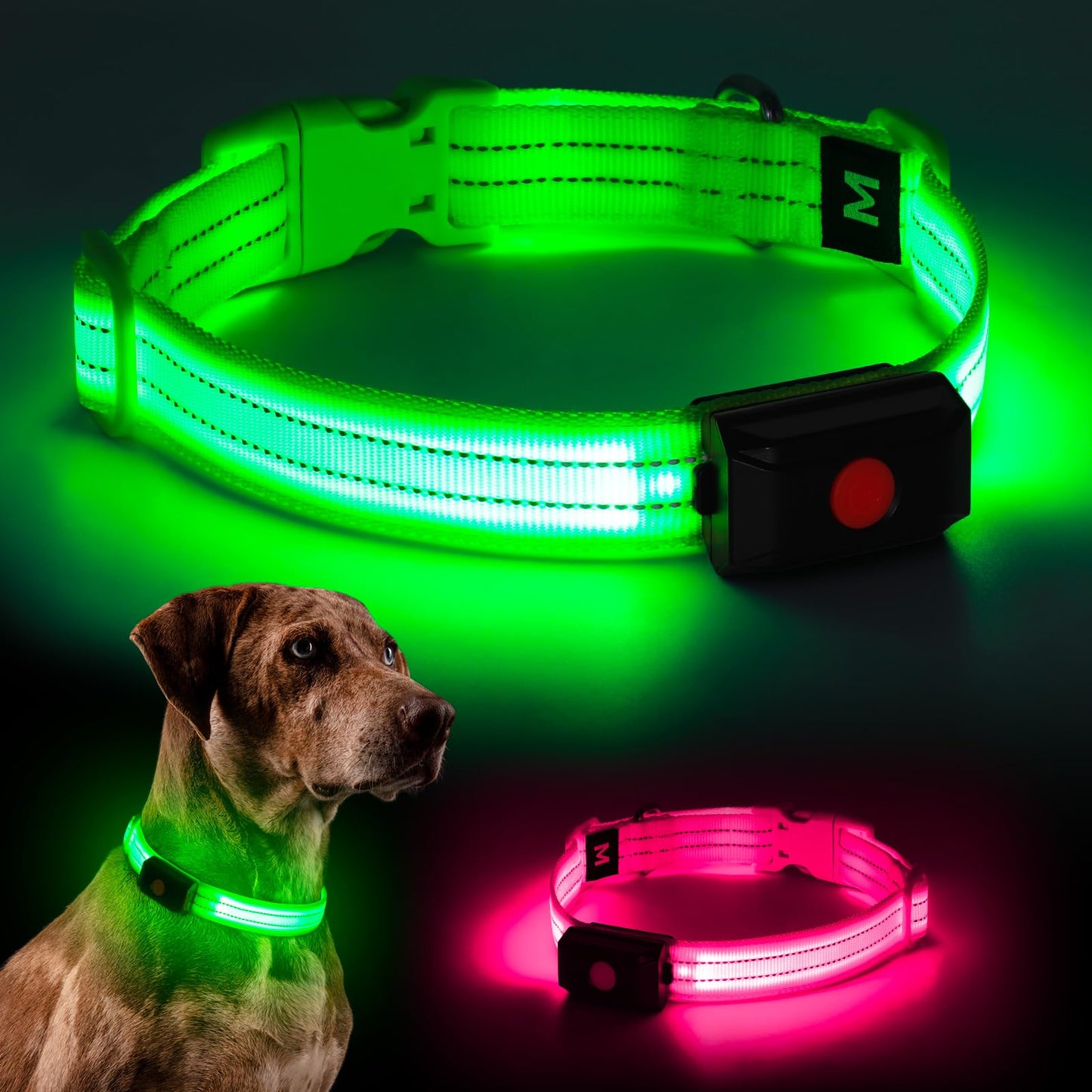 Light Up Dog Collar for Night Walking Flashing, LED Dog Collar Light Rechargeable Reflective Dog Collar Water-Resistant Adjustable Size Dog Collars for Medium Dogs