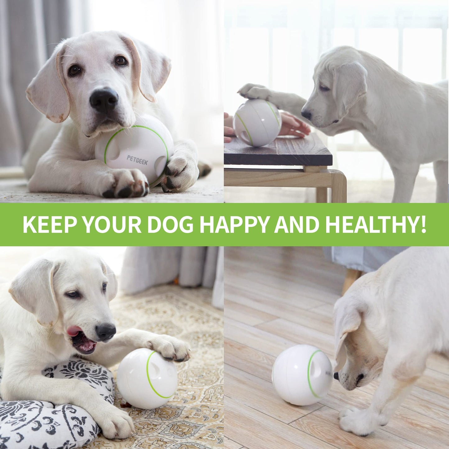 PETGEEK Interactive Treat Ball - Automatic Dispensing Dog Toys with IQ Training, Safe ABS Motion Balls