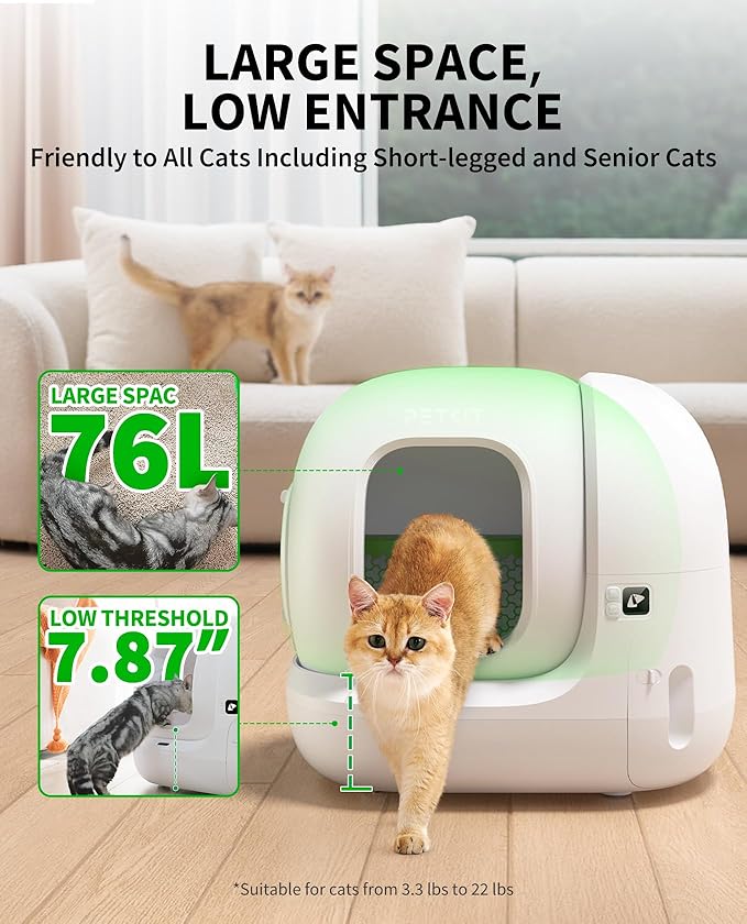 PETKIT PuraMax 2 Automatic Self Cleaning Litter Box, Anti-Leakage Multi-Cat Compatible Smart Cats Litter Box, Safety Sensors App Control Include Triple Odor Removal Litter Mat Trash Bags