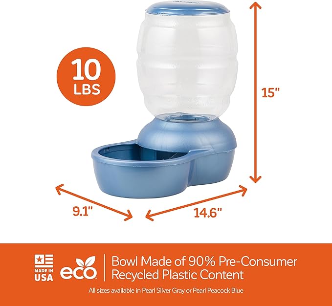 Petmate Replendish Feeder Automatic Cat and Dog Feeder, Pearl Peacock Blue, 10 LB, Made in USA