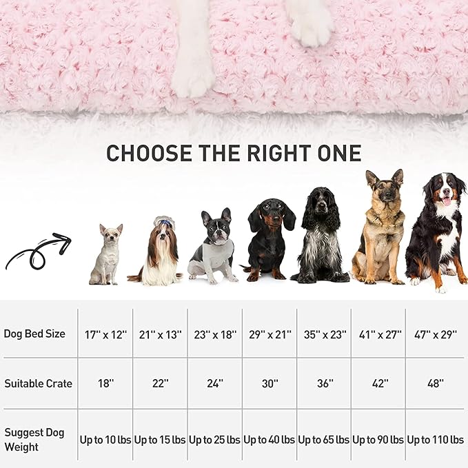 KSIIA Washable Dog Bed Deluxe Plush Dog Crate Beds Comfy Kennel Pad Anti-Slip Pet Sleeping Mat for Large, Jumbo, Medium, Small Dogs Breeds, 29" x 21", Pink