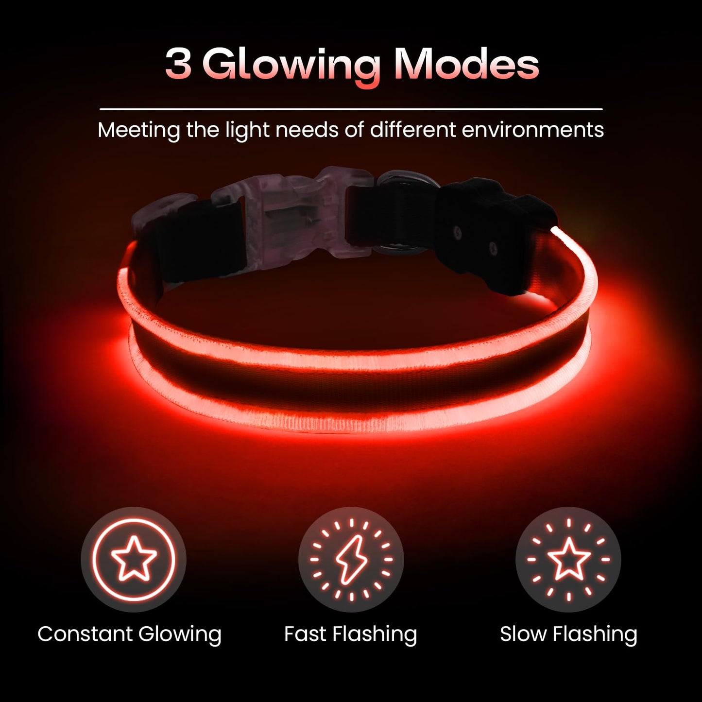 PcEoTllar Light up Dog Collars Rechargeable, LED Dog Collar Night Walking, Waterproof Flashing Glow in The Dark Dog Collars, Adjustable Dog Lights for Large Small Medium Dogs Red-s