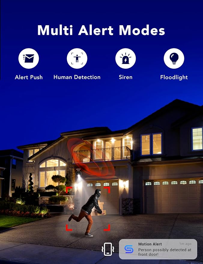 2K Security Camera, IP65 Wterproof Color Night Vision,Outdoor/Indoor for Home, Pet, Baby, Nanny, White Light & Siren, Recording, Motion Detection, Compatible with Alexa,White