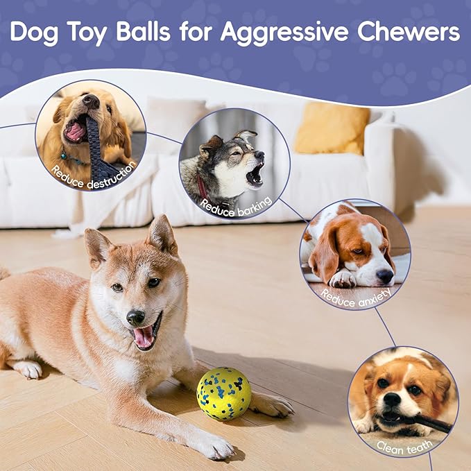 Dog Balls Tennis Balls for Dogs, Dog Toys for Aggressive Chewers, Durable Rubber Teething Chew Toys Water Floating Ball, Interactive Fetch Ball for Large Medium Small Dogs, Pets