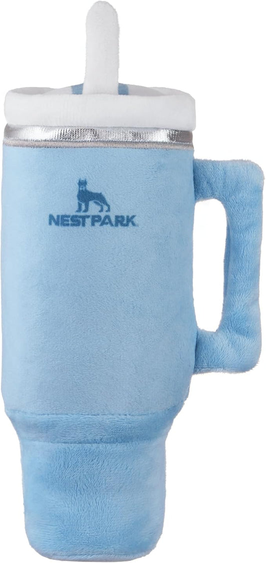 Tumbler Cup Funny Dog Toy - Parody Plush Squeaky Crinkle Dog Toy (Chambray Blue)