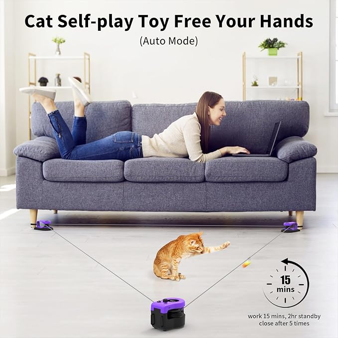 AsFrost Upgraded Interactive Cat Toy for Indoor Cats, Auto/Manual Control DIY Cat Feather Mouse Toy Treadmill for Bored Kitten Puppy Play Chase Run Exercise Hunting-Elegant Purple