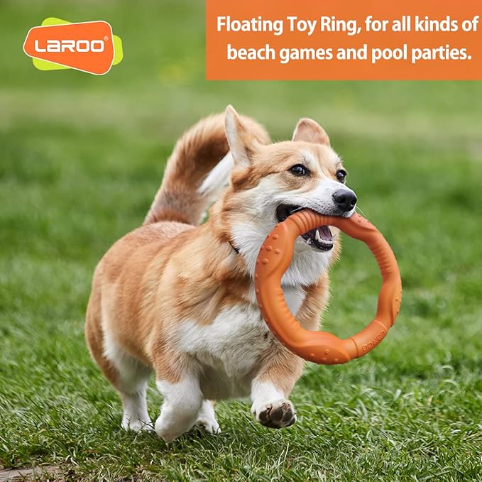 LaRoo Dog Flying Ring Toys, Floating Flying Dog Disc Toys, Summer Pet Training Outdoor Durable Chew Toys for Medium and Large Dogs (Medium Orange/22cm)