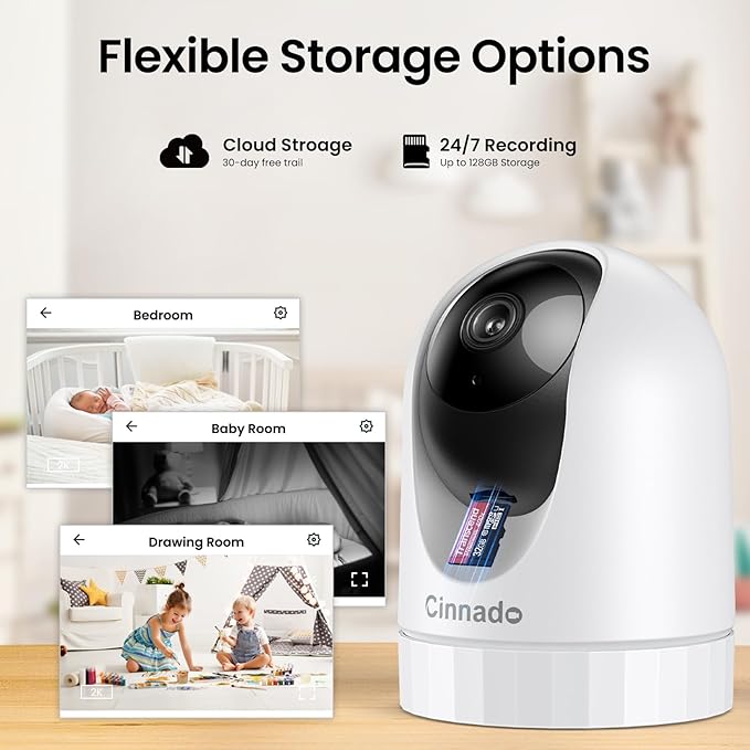 2K Home Security Cameras-2.4Ghz WiFi Indoor Camera with 360° Motion Detection for Pets/Nanny/Baby/Dog, 2 Way Audio, 24/7 SD Card Storage, Cloud Storage, Works with Alexa & Google Home, D1 4P