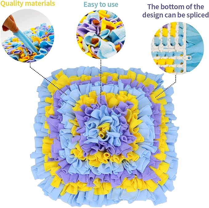 Dog Snuffle Mat, Feeding Mat for Dogs, Durable Interactive Puzzle Toys for Training Foraging Skills(Yellow&Blue&Purple)