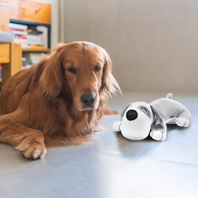 Heartbeat Dog Toy Puppy Toy Dog Anxiety Toy to Separate Relief for Pet Cuddle Soother Comfort Calming Create Training Sleep Aid Behavioral Aid Heartbeat Stuffed Animal, Grey