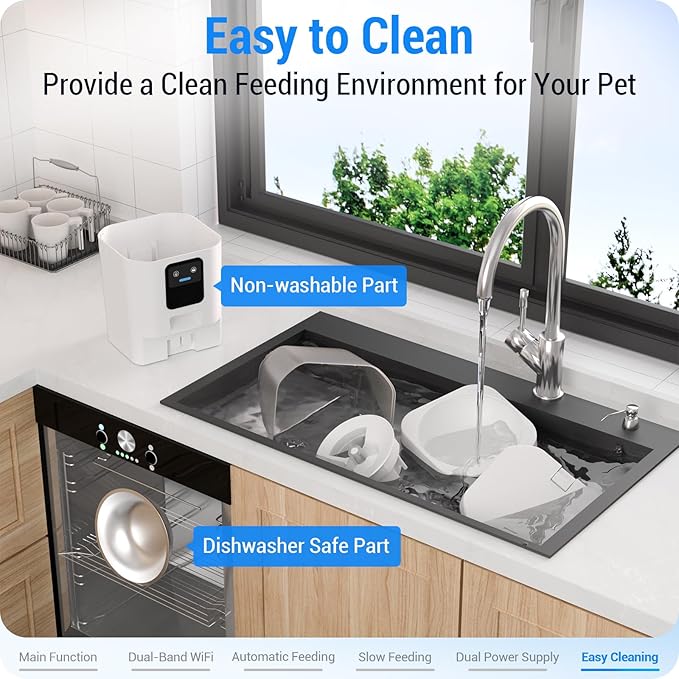 Automatic Cat Feeder with Slow Feed: 5G WiFi Automatic Dog Feeder with Smart APP Control, Auto Cat Food Dispenser with Alexa for Multiple Pets, Detachable for Easy Cleaning - 29 Cup(7L)