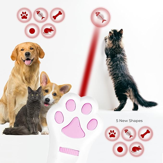 O'ANTOO Cat Toy - Dog Toy | Wall Image Projector | Indoor Interactive Cat Toy with 5 Different Designs | Ideal for Dog, Cat, Kitten, Puppy (White)