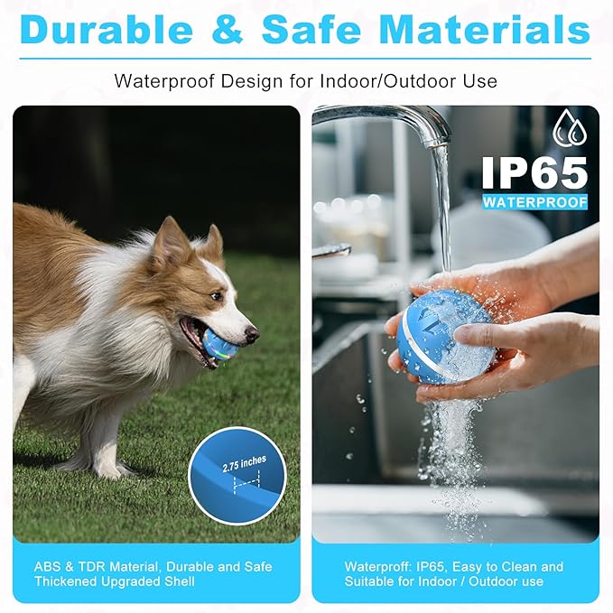 Dog Toys Dog Ball, Durable Motion Active Rolling Balls with Remote Control LED Light, Rubber Peppy Pet Balls for Medium Large Dogs, USB Rechargeable, 3.2-in Diameter (Blue)