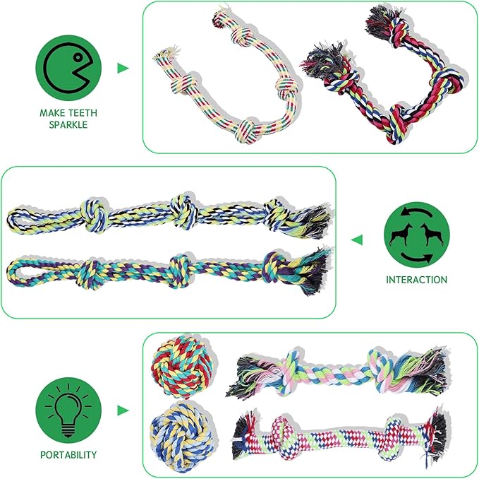 12pc Heavy Duty Dog Rope Toys Tough Tug of War Dog Toys, 100% Cotton Tug Toy for Boredom for Large/Medium/Small Dogs for Chewing, Playing, Teething, Teeth Cleaning, Tossing and Catching.