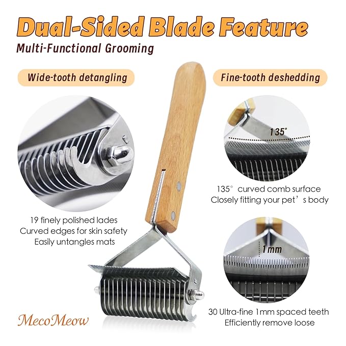 3 in 1 Undercoat Rake for Cats- Professional Pet Dematting & Deshedding, Efficiently Remove Loose Hair & Matted Fur, Professional Shedding Comb for Indoor & Long Haired Cats Dogs