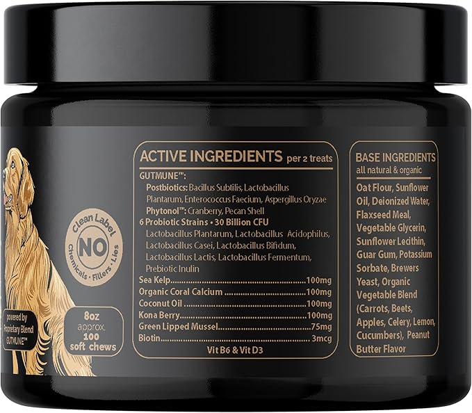 Probiotics for Dogs. Dog Digestive Health-Pre Pro and Postbiotic Combination-Pet Supplements for Gut Health-Supports Digestion, Boost Immunity-100CT Soft Chews