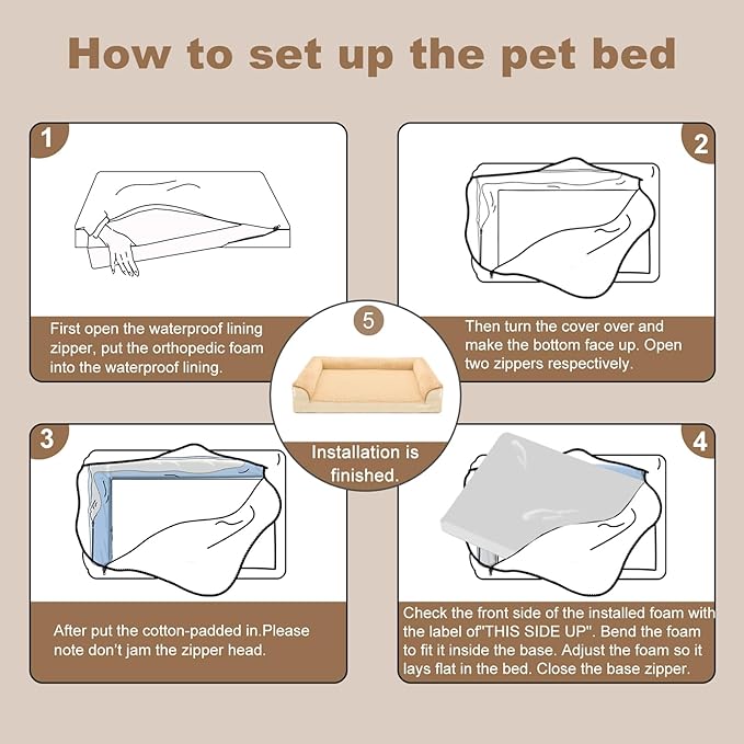 JOYELF Orthopedic Dog Bed for Medium Dogs,U-Shaped Foam Sofa Bed, Bolster Waterproof Pet Bed with Removable Washable Cover and Nonskid Bottom, for Small to Medium Dogs - Khaki