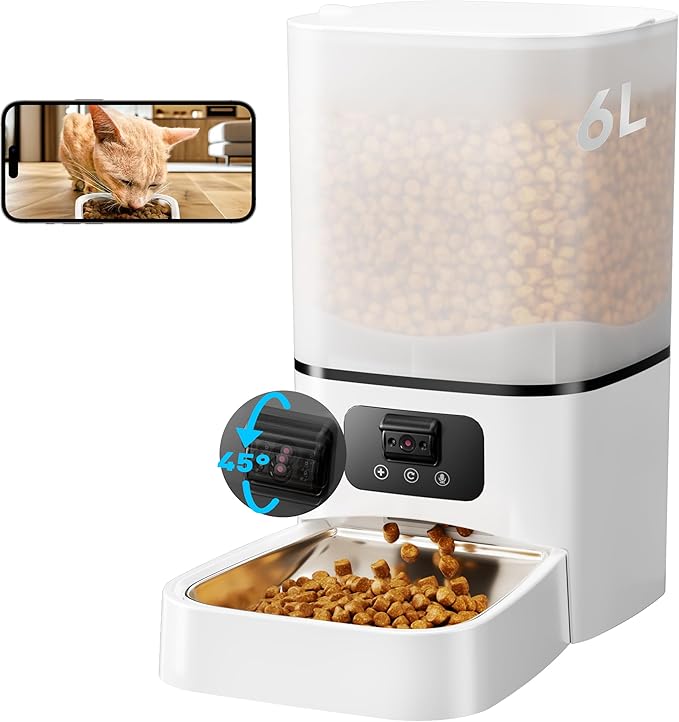 Automatic Cat Feeder with Camera,Adjustable Camera 5G/2.4G WiFi Timed cat Feed, auto cat Feeder, Automatic Pet Dispenser with HD Night Vision