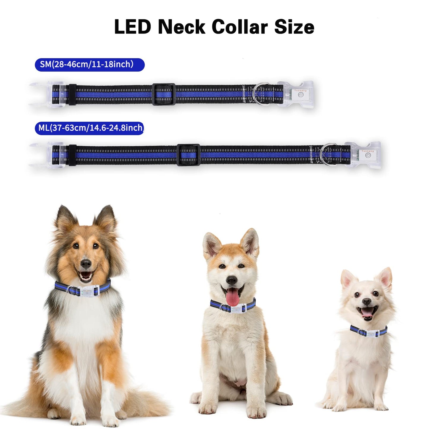 Buckle Glow Dog Collar Light,Adjustable Flashing LED Dog Collar Rechargeable Waterproof,Light Up Dog Collars Lights for Medium,Large Dogs-ML(Neck:14.17-24.8")
