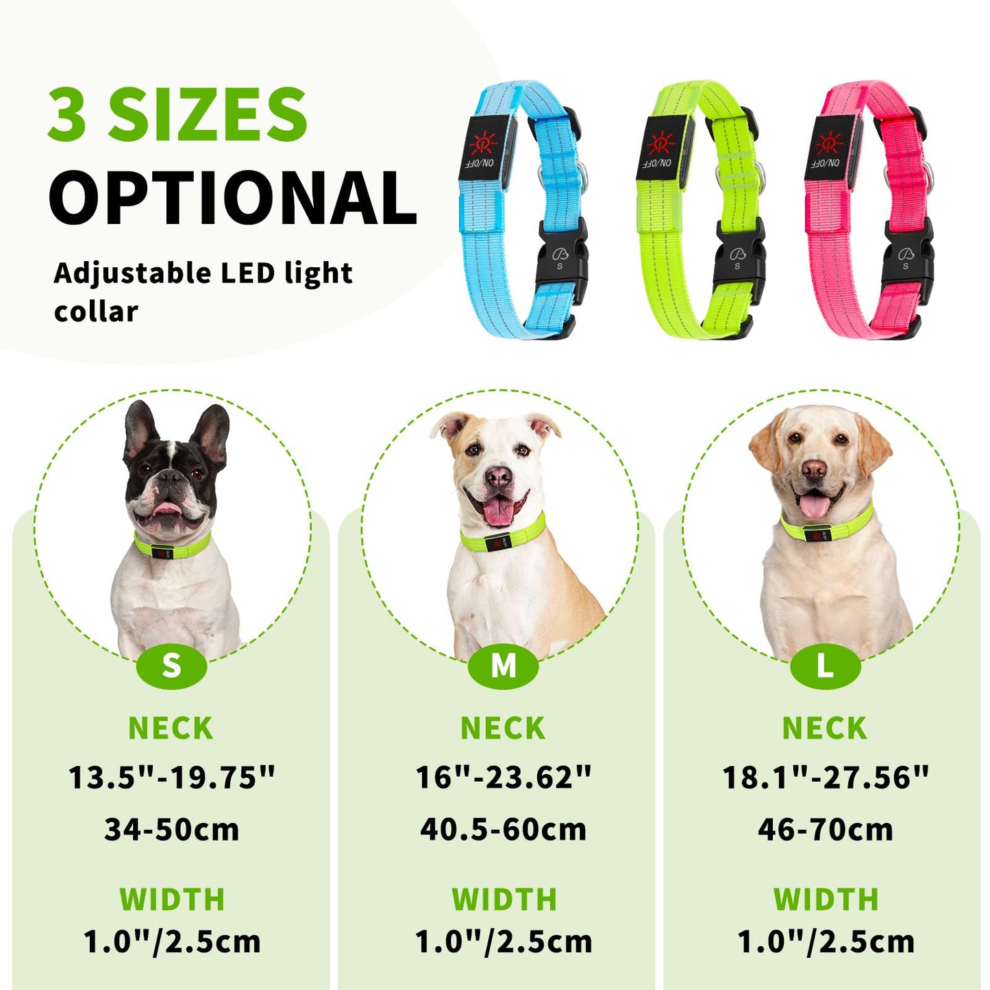 Light Up Dog Collars, LED Dog Collar Light Adjustable USB Rechargeable Super Bright Safety Light Glowing in The Dark Reflective Dog Collar for Medium Large Small Dogs