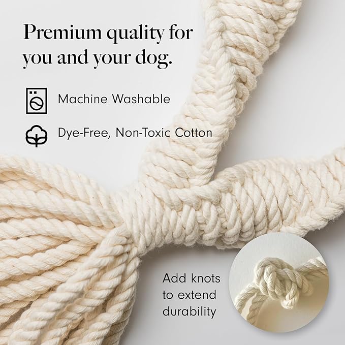 LAY LO Natural Cotton Dog Rope Toys | 18 inch 2-Pack | for Medium and Large Dogs | Includes Live Dog Trainer Support | Durable & Eco-Friendly | Unique Boho Designs with Handle | Puppy Teething Toy