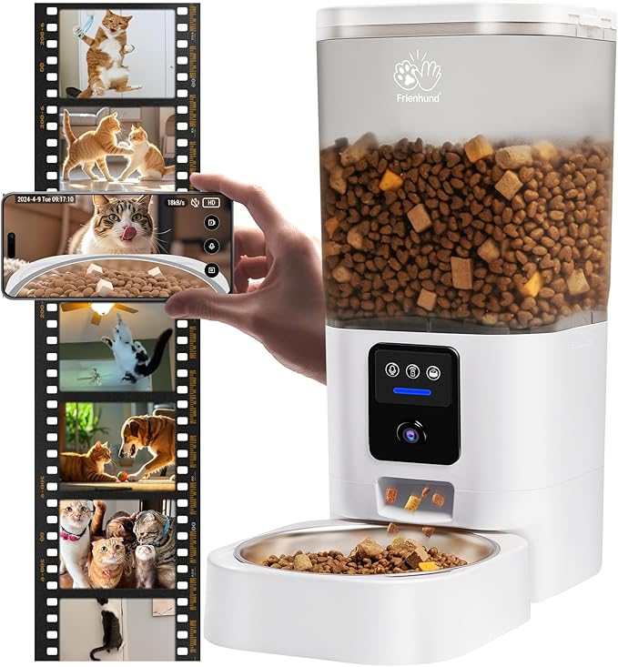 Automatic Cat Feeder with 2K HD Camera: Automatic Dog Feeder with Night Vision, Cat Food Dispenser with 5G WiFi for Multiple Pet, Detachable for Easy Clean - 29 Cup (7L Large Capacity)