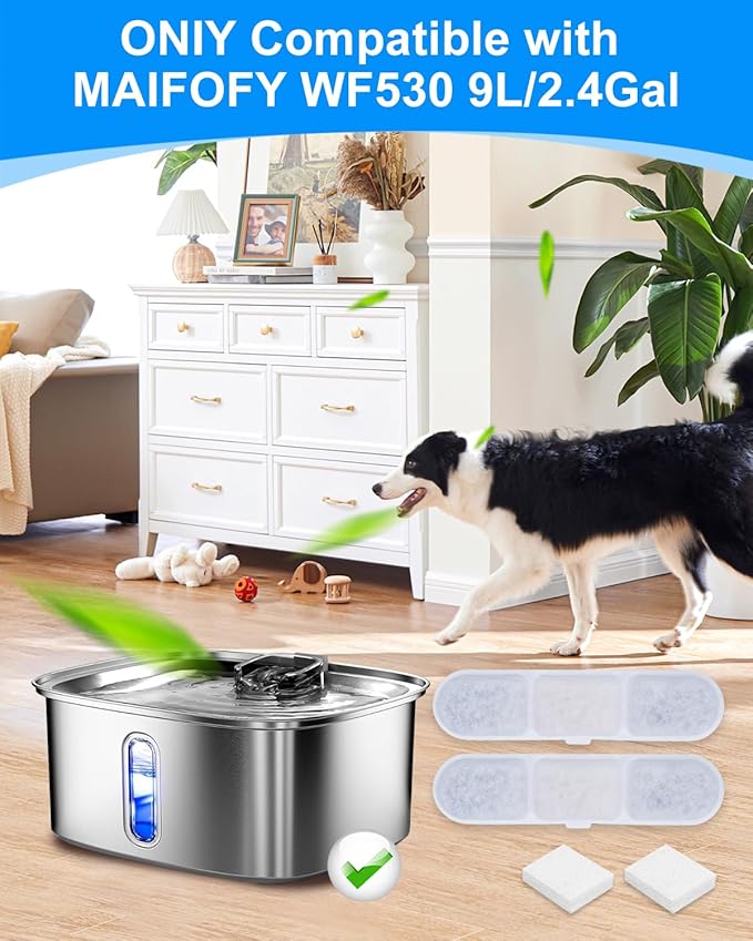 8+8 Pack Dog Water Fountain Replacement Filters Fit for Dogs Water Bowl Dispenser WF530 9L/2.4GaL, Large Dog Fountain Bowl Filter Fit for Automatic Stainless Steel Pet Water Fountains