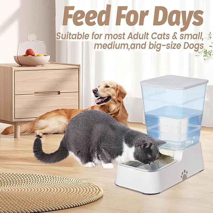 Automatic 5.4L/1.4Gal Pet Waterer, Pet Automatic Dog Water Dispenser Gravity Stainless Steel Water Feeder, Large Capacity Feeding Bowls for Cats and Medium & Large-Sized Dogs (White, Water)