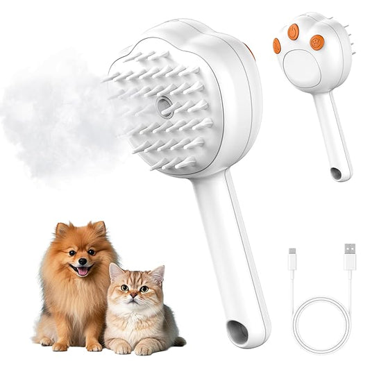 Steam Cat Brush, 6-in-1 Dog Brush Spritz Defur Comb, Steamy Skin Friendly Deshedding Grooming Tool, Suitable for Shedding & Haired Pets, Pet Supplies Accessories,White