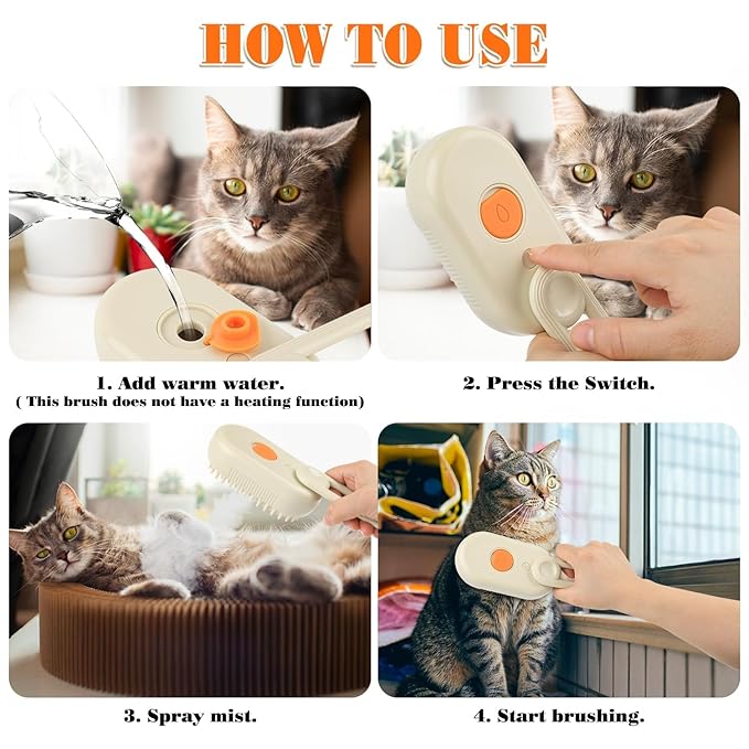 2 PACK Cat & Dog Steam Brush for Shedding – Rechargeable Pet Steam Brush for Cats & Dogs, Flea, Anti-Static Massage Comb – All in One, Spray & Cleaning Tool