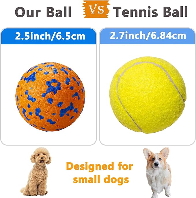 Dog Tennis Balls for Aggressive Chewers, Indestructible Dog Balls for Fetch Game, Durable Bouncy Lightweight Floating Toys (1 White + 1 Orange, Small (2.5" Diameter))