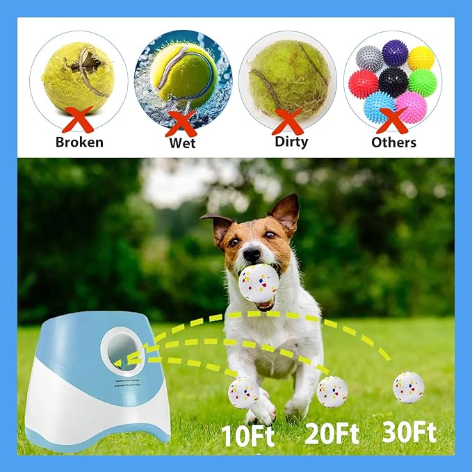 Automatic Dog Toy Ball Launchers for Dog, Upgrade Thrower Machine Fetch Toy 10-30 Ft Outdoor Indoor, Interactive Tennis Launcher with 3 ETPU Balls for Small & Medium Puppy