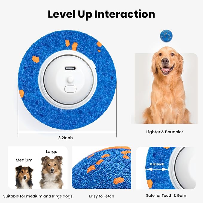 Upgraded Smart Interactive Dog Toys: 3 Interactive Modes Vibrating Ball with E-TPU Material, IPX7 Waterproof, Self-Moving/Bouncing/Rotating Ball for Medium/Large Dogs