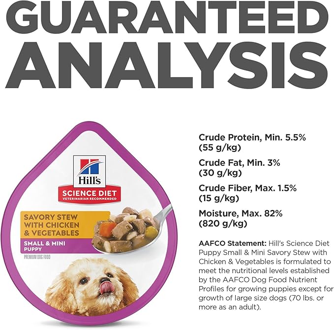 Hill's Science Diet Puppy Small Paws Savory Stew Chicken & Vegetables Canned Wet Dog Food, 3.5 oz., Case of 12