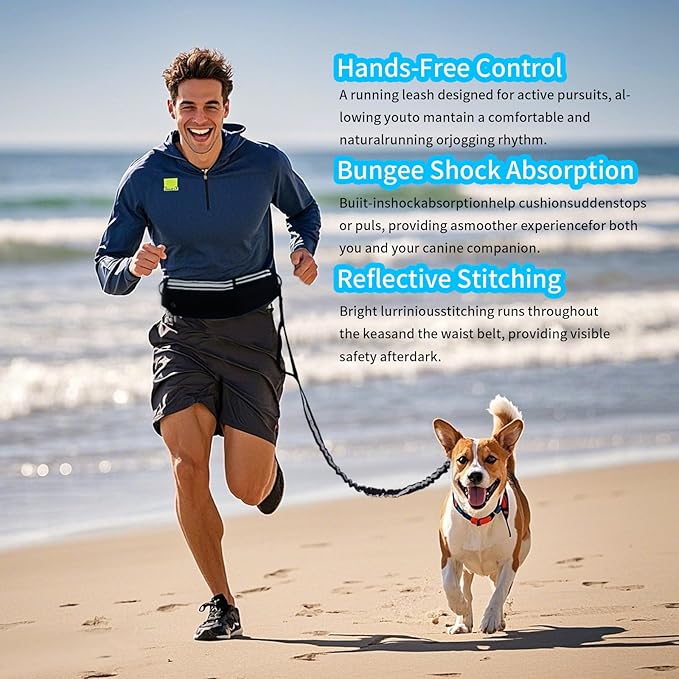 Hands Free Dog Leash with Pouch, Waist Leash for Dog Walking Bungee Leashs Reflective Dual Padded Handles, Running leashe for Dogs Large & Medium Dogs