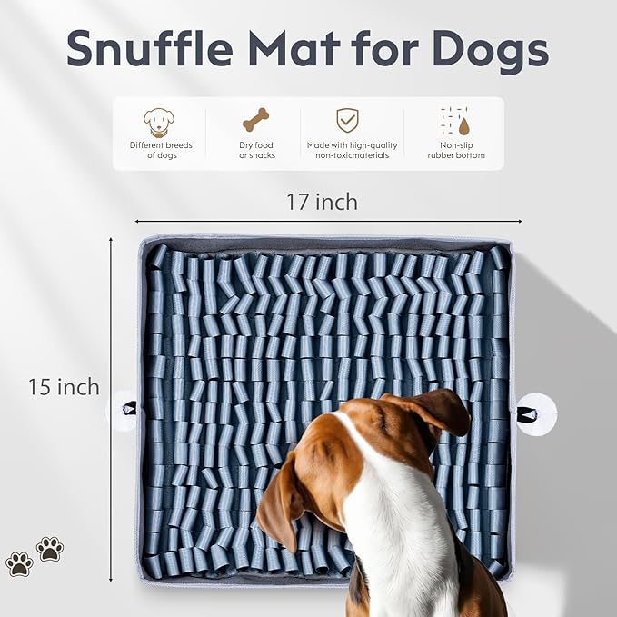 Snuffle Mat for Dogs, Dog Puzzle Mat, Interactive Dog Toys for Enrichment,Sniff Mats with Non-Slip Backing,Suitable for Breeds and Sizes of Dogs (Silver, 17" X 15")