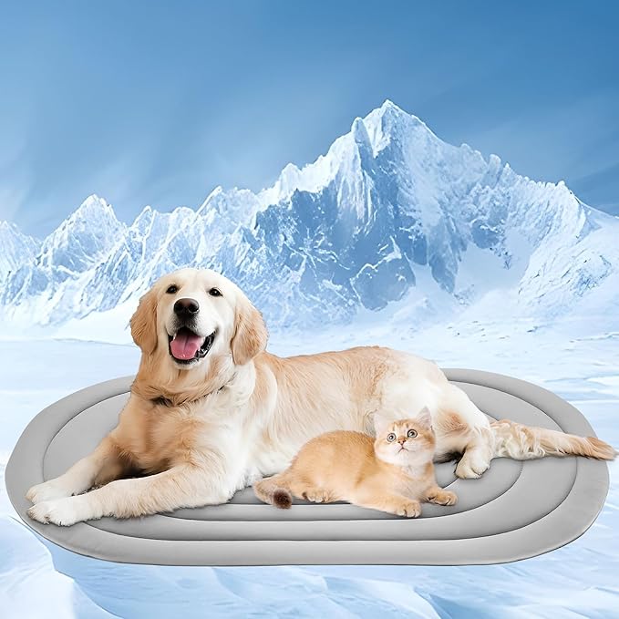 Pet Dog Cooling Mat 39“x27.5” Reversible Cooling Pad for Dogs and Cats, Comfort Ice Silk Cotton Summer Dog Bed Outdoor Indoor Washable, Ideal for Kennel Sofa Floor Car Seats