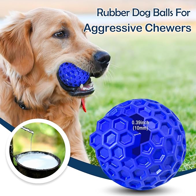 2 Pack Indestructible Squeaky Dog Balls, Cleans Teeth, Relieves Anxiety, Interactive Dog Toy for Aggressive Chewers, Rubber Ball Breeds, Outdoor Waterproof