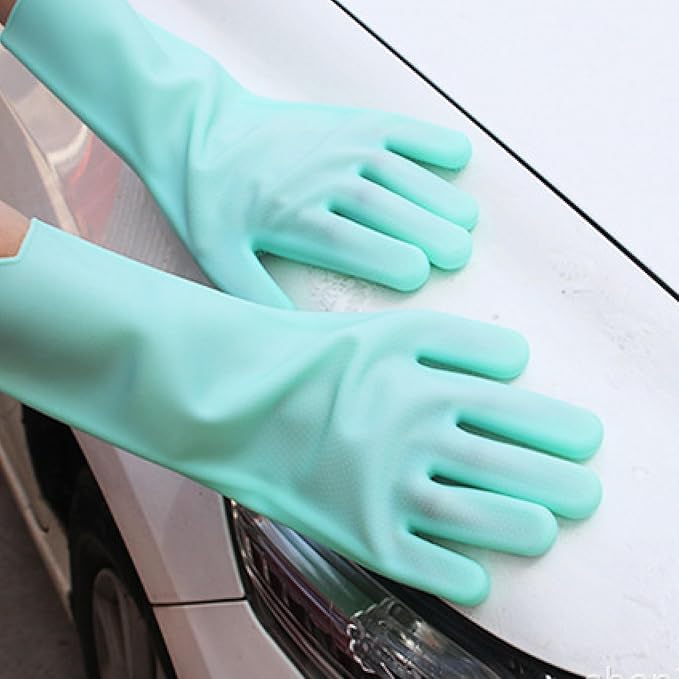 Pet Grooming Gloves,Heat-Resistant Silicone Gloves with High-Density Teeth for Enhanced Massaging and Bathing of Dogs and Cats (Green, 2 Pair)