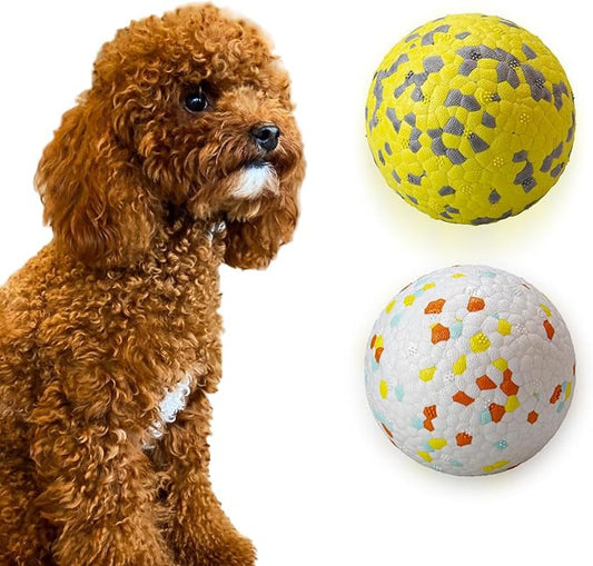 Dog Tennis Balls for Aggressive Chewers, Indestructible Dog Balls for Fetch Game, Durable Bouncy Lightweight Floating Toys (1 White + 1 Yellow, Small (2.5" Diameter))