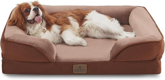 Bedfolks Orthopedic Dog Bed, Waterproof Dog Sofa Bed for Medium Dogs, Egg Foam Pet Couch Bed with Removable Washable Cover and Nonslip Bottom, Brown