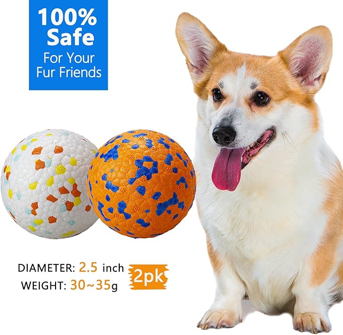 Dog Tennis Balls for Aggressive Chewers, Indestructible Dog Balls for Fetch Game, Durable Bouncy Lightweight Floating Toys (1 White + 1 Orange, Small (2.5" Diameter))