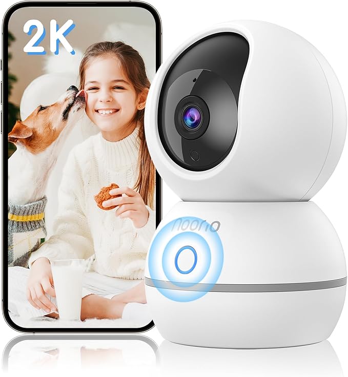 Noorio 2K Indoor Security Camera, Pet Camera with Speaker Pan&Tilt, One Click Call Baby Monitor Night Vision, Smart Motion Tracking Cam for Dogs, Plug-in 24/7 SD&Cloud Storage, CS201