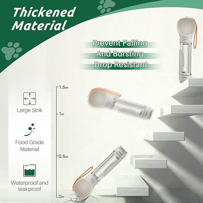 PUPIHOM17OZ 3 in 1 Portable Dog Water Bottle, Outdoor Dog Water Dispenser with Poop Bag, Pet Travel Water Bottle Dispenser with Drinking Feeder and Food Container for Dogs Walk Travel, Length 15.55"