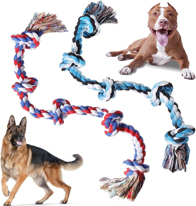 Dog Rope Toys for Large Dogs Aggressive Chewers, Dog Chew Toys for Large Breed Indestructible, Heavy Duty Tough 3 Feet 5 Knots Dog Toy, Sturdy Rope toy for Dogs Tug of War Dog Toy Teeth Cleaning