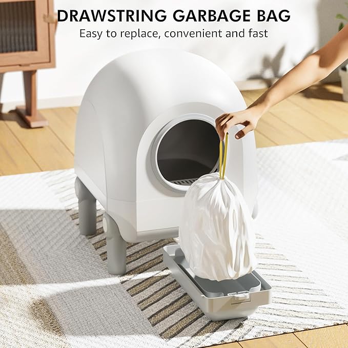 Self Cleaning Cat Litter Box, 68L/9L Large Capacity for Multiple Cats, Smart App Control No Scooping,Automatic Cat Litter Box Includes Garbage Bag (White)