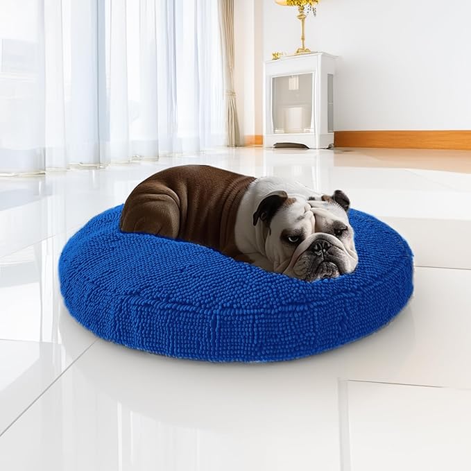 Muddy Mat® Cloud K-9 Bed for Dogs & Cats, Soft & Relaxing Donut Dog Bed, Chenille Material, Removable Cover, Washable & Dryer Safe–Navy Blue Small(25'x25')