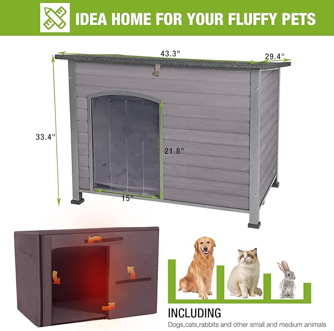 Insulation Dog House Outdoor Dog Kennle with Liner for Winter,Waterproof