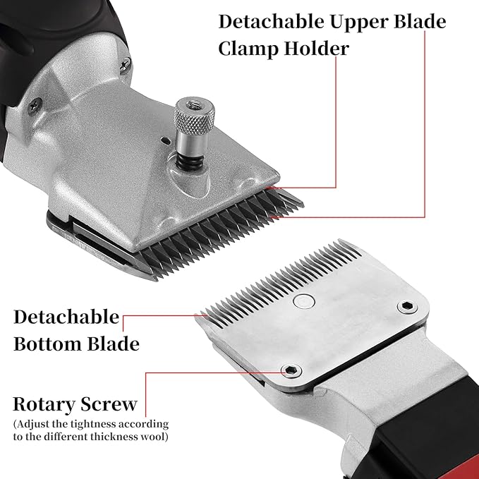 DUCKBOY Heavy Duty Clippers for Thick Coats Animals, 500W Professional Electric Shearing Machine for Horse Pony Cattle and Large Dogs Livestocks Grooming, 6 Speed & 2 Detachable Shearing Blades